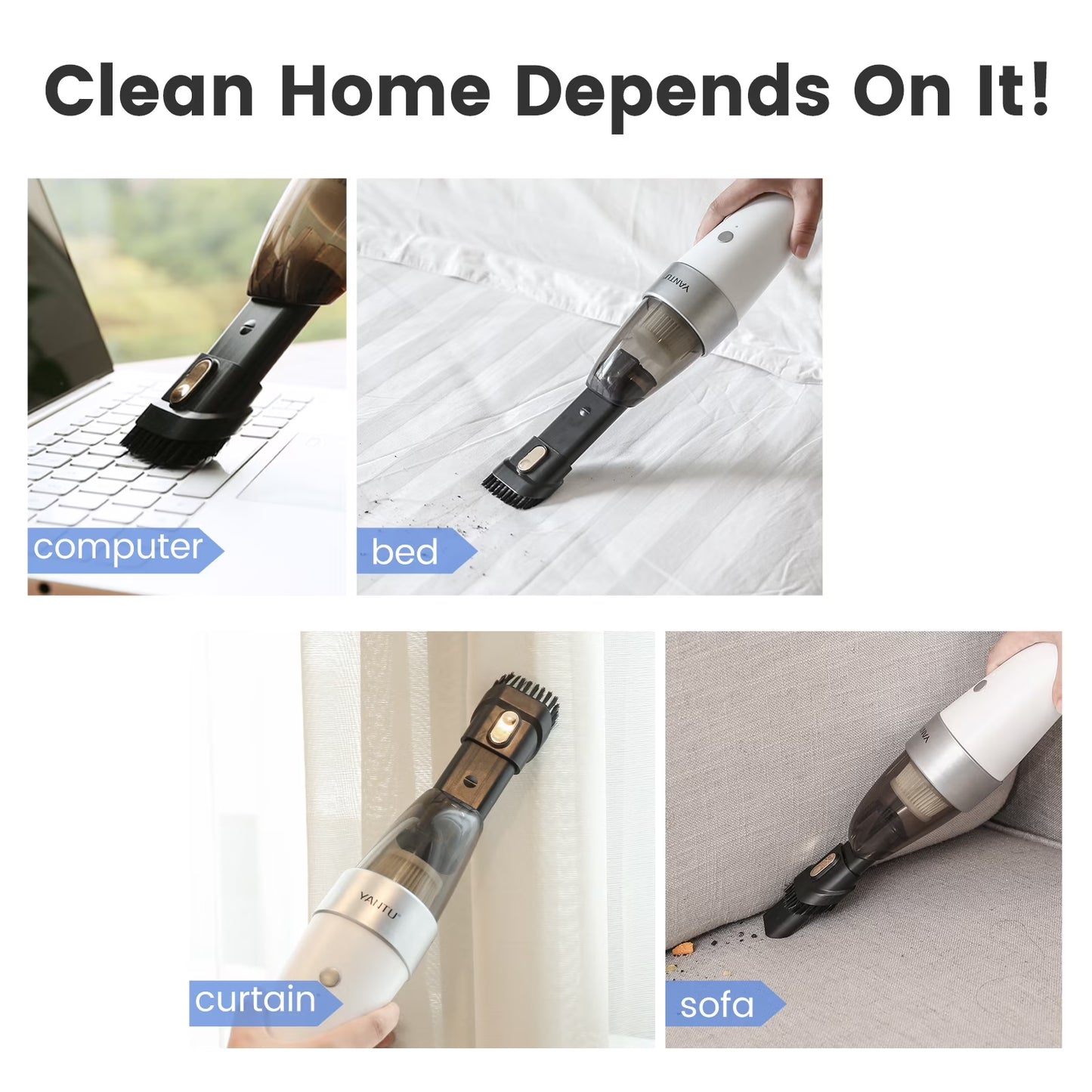 Car Vacuum,  Car Vacuum Cleaner High Power 6000PA Mini Handheld Portable Corded Small Vacuum for Quick Car Cleaning, DC 8.4V Portable Auto Vacuum Cleaner for Wet Dry with 2In1 Brush（White)