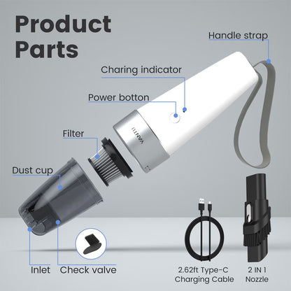 Car Vacuum,  Car Vacuum Cleaner High Power 6000PA Mini Handheld Portable Corded Small Vacuum for Quick Car Cleaning, DC 8.4V Portable Auto Vacuum Cleaner for Wet Dry with 2In1 Brush（White)