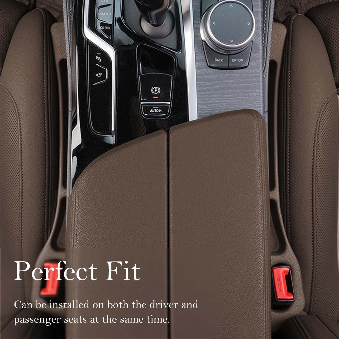 Car Seat Gap Filler 2-Pack, Universal Car Seat Gap Filler Organizer, Seat Gap Plug – Fills Gap between Seat & Console (Brown)