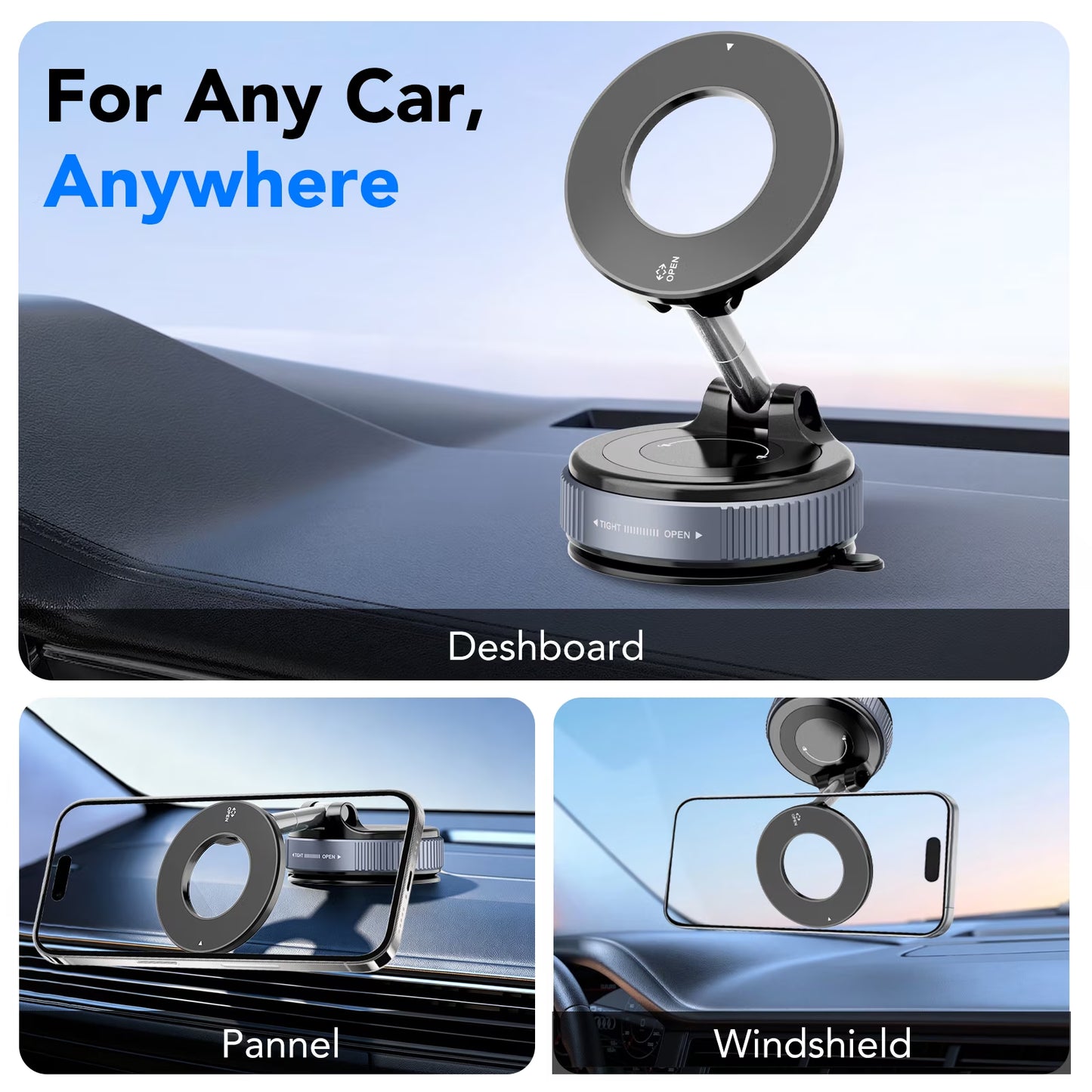 Magnetic Phone Holder for Car, Suction Cup Car Phone Holder for Windshield and Dashboard, 360° Adjustable Car Phone Mount with Strongest N60 Magnets, Compatible for Iphone17-12 Pro Max and Android