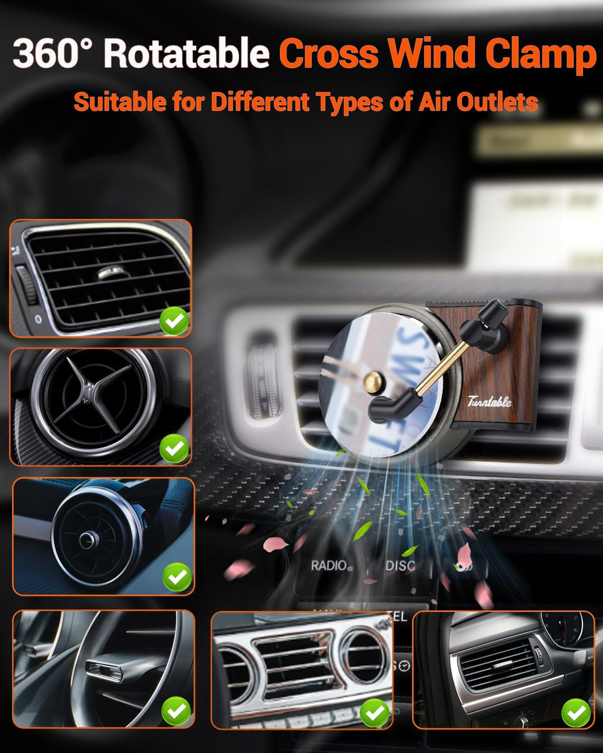Record Player Air Freshener Car Diffuser Vent Clip, 12Pcs Refillable Car Air Freshener with Pop Singer Album Covers, Vintage Vinyl Air Freshener Car Decor, Perfect Music Lovers Gifts