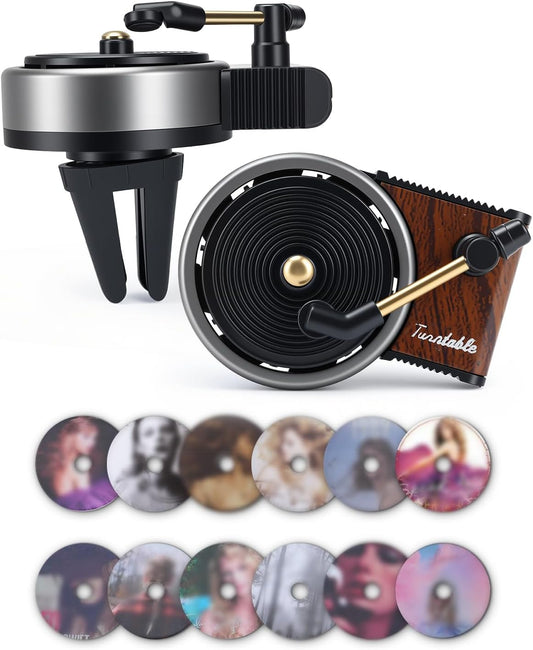 Record Player Air Freshener Car Diffuser Vent Clip, 12Pcs Refillable Car Air Freshener with Pop Singer Album Covers, Vintage Vinyl Air Freshener Car Decor, Perfect Music Lovers Gifts