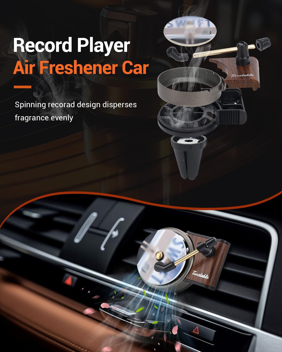 Record Player Air Freshener Car Diffuser Vent Clip, 12Pcs Refillable Car Air Freshener with Pop Singer Album Covers, Vintage Vinyl Air Freshener Car Decor, Perfect Music Lovers Gifts