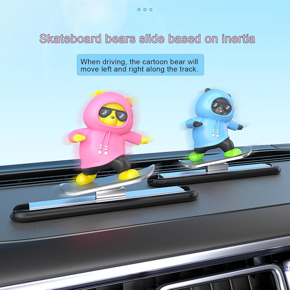 Car Decor Dashboard Decorations Fun Car Accessories Sliding Bear Black | Cool Car Accessories for Men|Funny Dashboard Ornaments|Skateboarding Bear|Gift Box