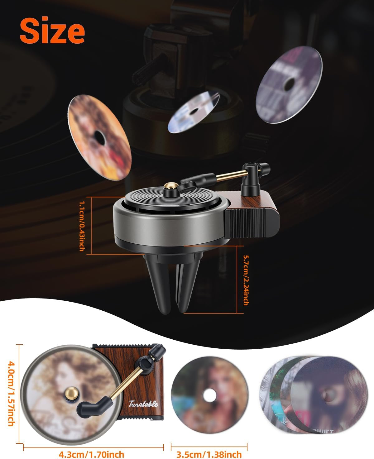 Record Player Air Freshener Car Diffuser Vent Clip, 12Pcs Refillable Car Air Freshener with Pop Singer Album Covers, Vintage Vinyl Air Freshener Car Decor, Perfect Music Lovers Gifts