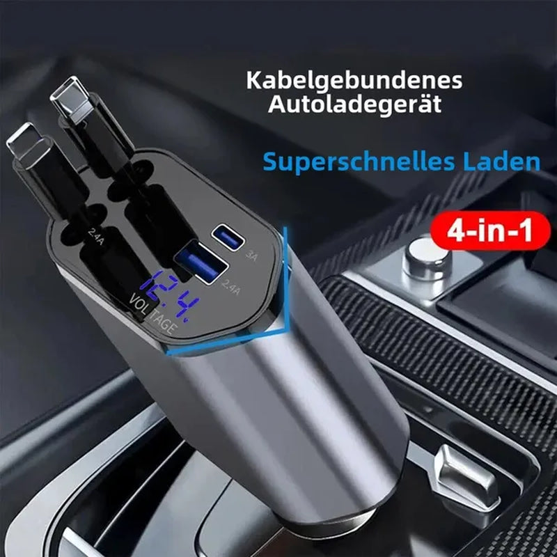 Car USB Cigarette Lighter Fast Charger (120W 4-Port Retractable Cable)