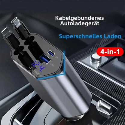 Car USB Cigarette Lighter Fast Charger (120W 4-Port Retractable Cable)