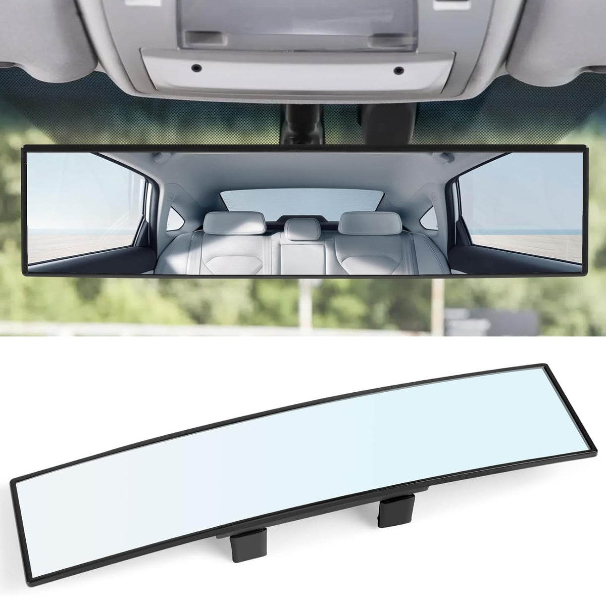 Rear View Mirror, 12 Inch Universal Wide Angle Rear View Mirror Accessories Panoramic Convex Clip-On for Cars, Suvs, Trucks, Vehicles