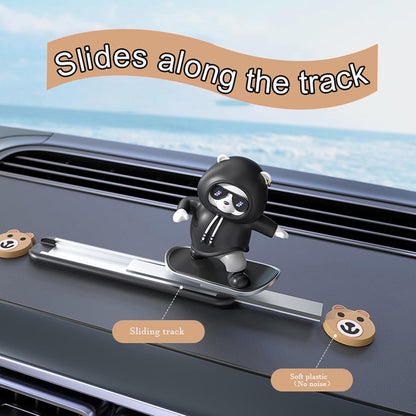 Car Decor Dashboard Decorations Fun Car Accessories Sliding Bear Black | Cool Car Accessories for Men|Funny Dashboard Ornaments|Skateboarding Bear|Gift Box