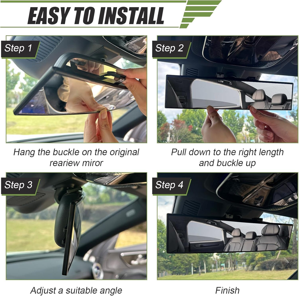 Rear View Mirror, 12 Inch Universal Wide Angle Rear View Mirror Accessories Panoramic Convex Clip-On for Cars, Suvs, Trucks, Vehicles