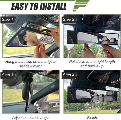Rear View Mirror, 12 Inch Universal Wide Angle Rear View Mirror Accessories Panoramic Convex Clip-On for Cars, Suvs, Trucks, Vehicles