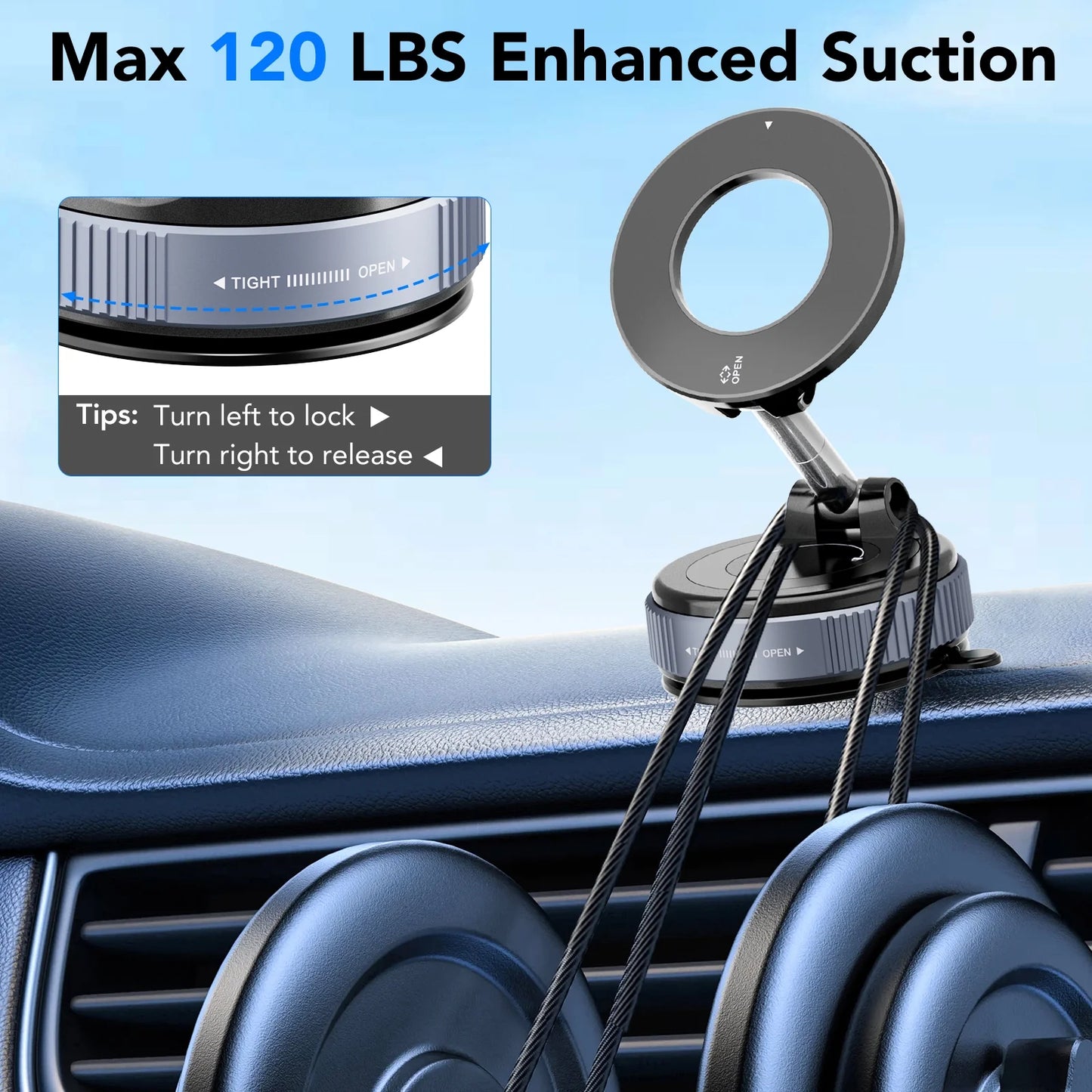 Magnetic Phone Holder for Car, Suction Cup Car Phone Holder for Windshield and Dashboard, 360° Adjustable Car Phone Mount with Strongest N60 Magnets, Compatible for Iphone17-12 Pro Max and Android