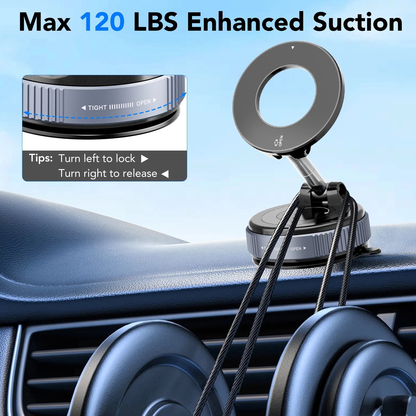 Magnetic Phone Holder for Car, Suction Cup Car Phone Holder for Windshield and Dashboard, 360° Adjustable Car Phone Mount with Strongest N60 Magnets, Compatible for Iphone17-12 Pro Max and Android