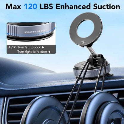 Magnetic Phone Holder for Car, Suction Cup Car Phone Holder for Windshield and Dashboard, 360° Adjustable Car Phone Mount with Strongest N60 Magnets, Compatible for Iphone17-12 Pro Max and Android