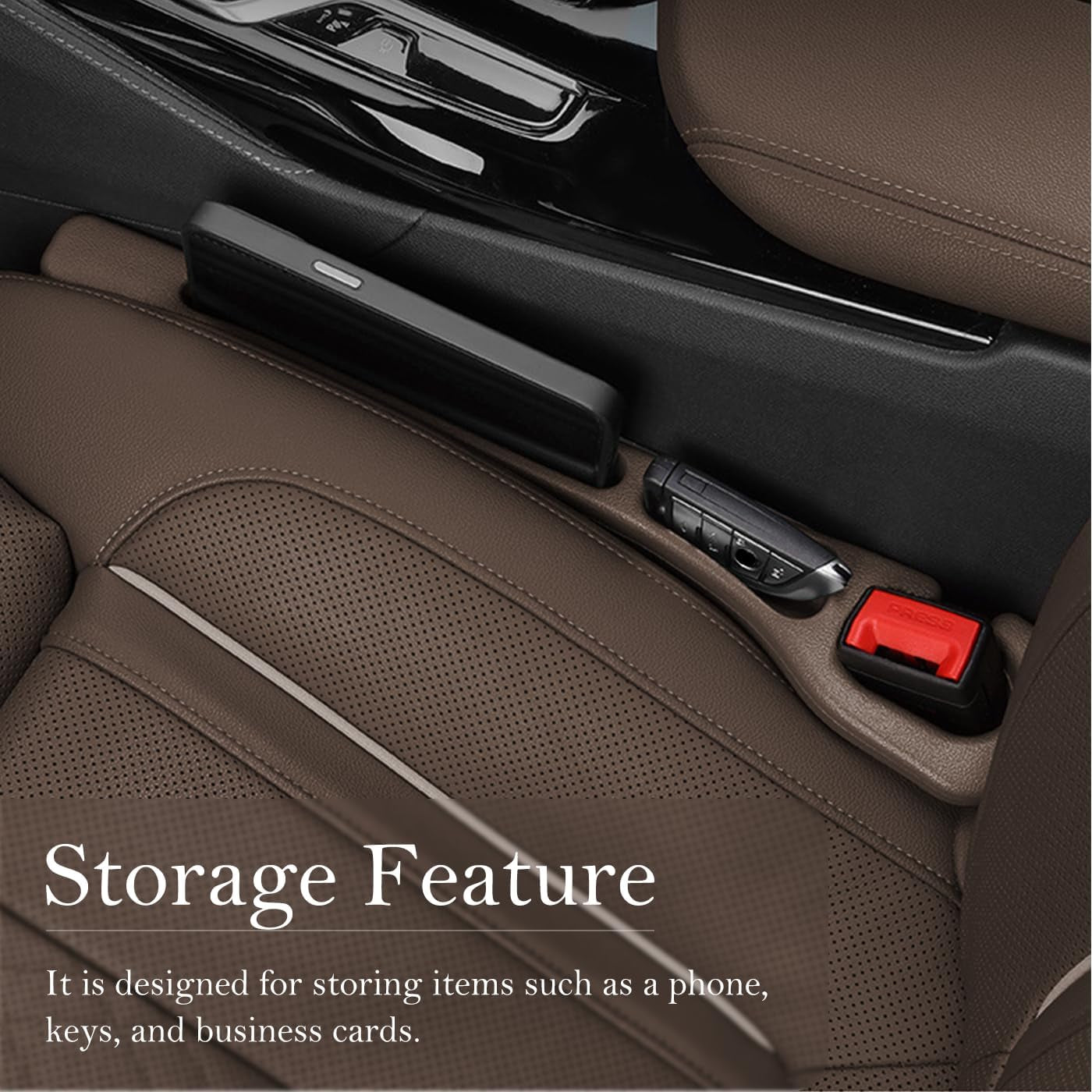 Car Seat Gap Filler 2-Pack, Universal Car Seat Gap Filler Organizer, Seat Gap Plug – Fills Gap between Seat & Console (Brown)
