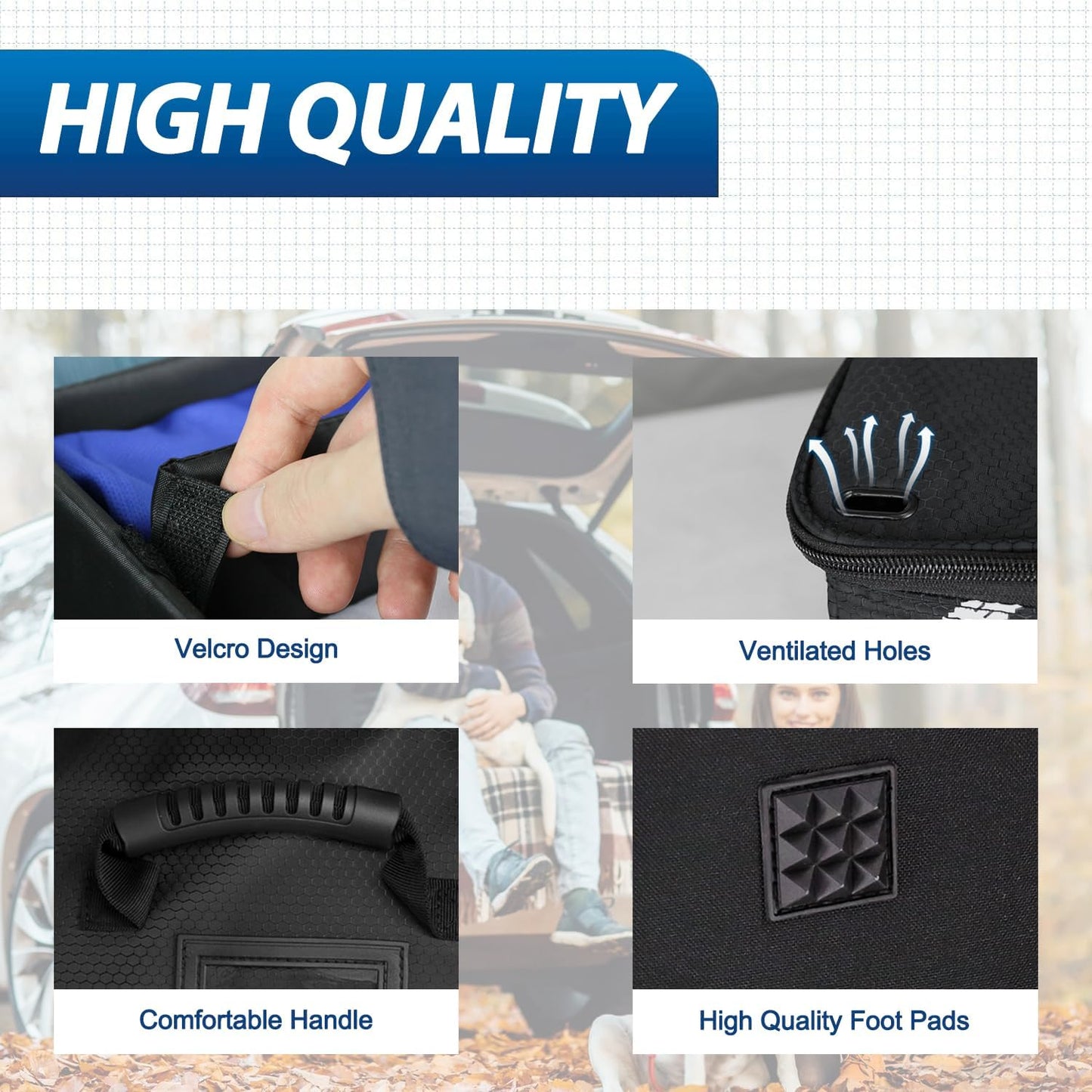 Car Trunk Organizer with Lid, Collapsible Multi Compartment SUV Organizer with Non-Slip Base Adjustable Straps