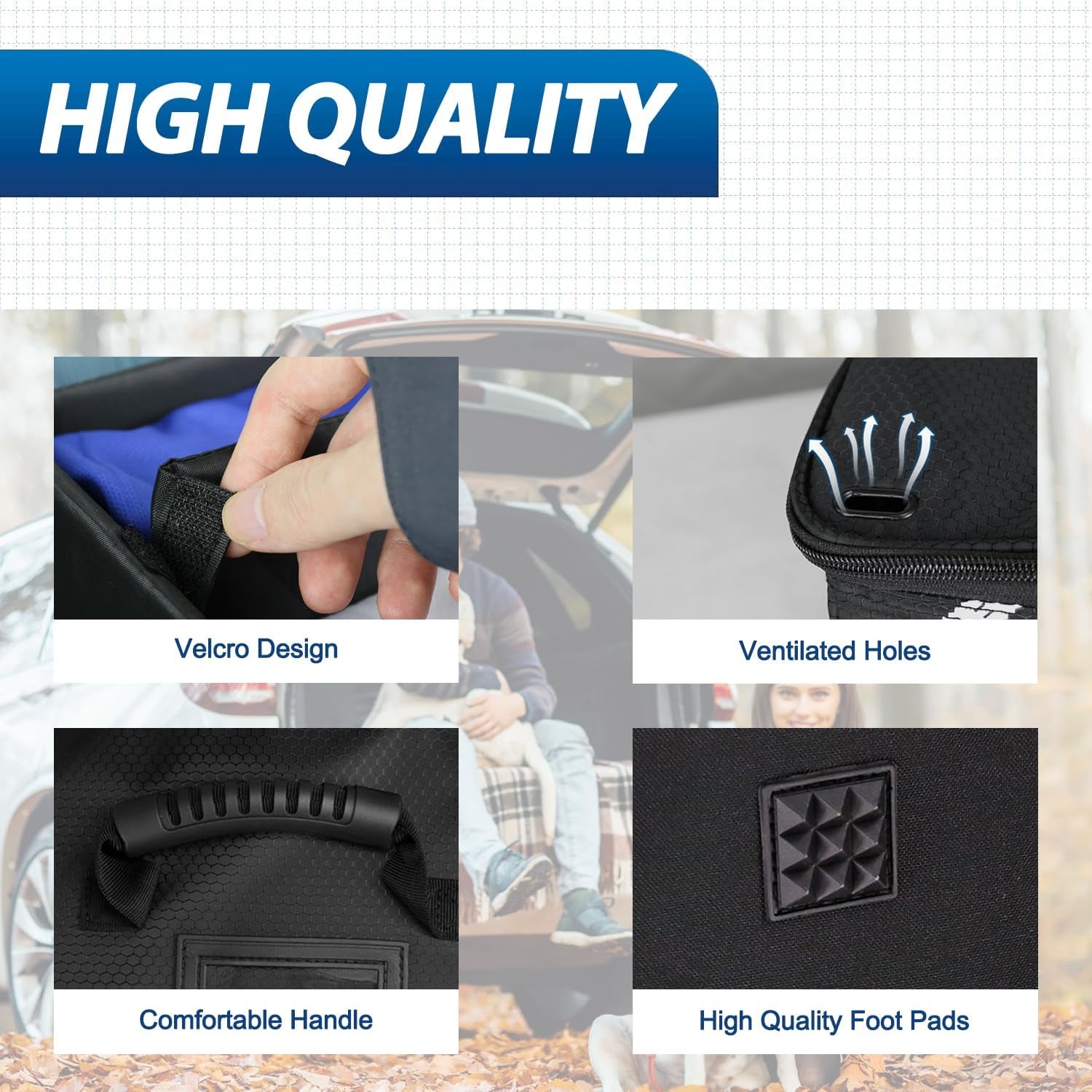Car Trunk Organizer with Lid, Collapsible Multi Compartment SUV Organizer with Non-Slip Base Adjustable Straps