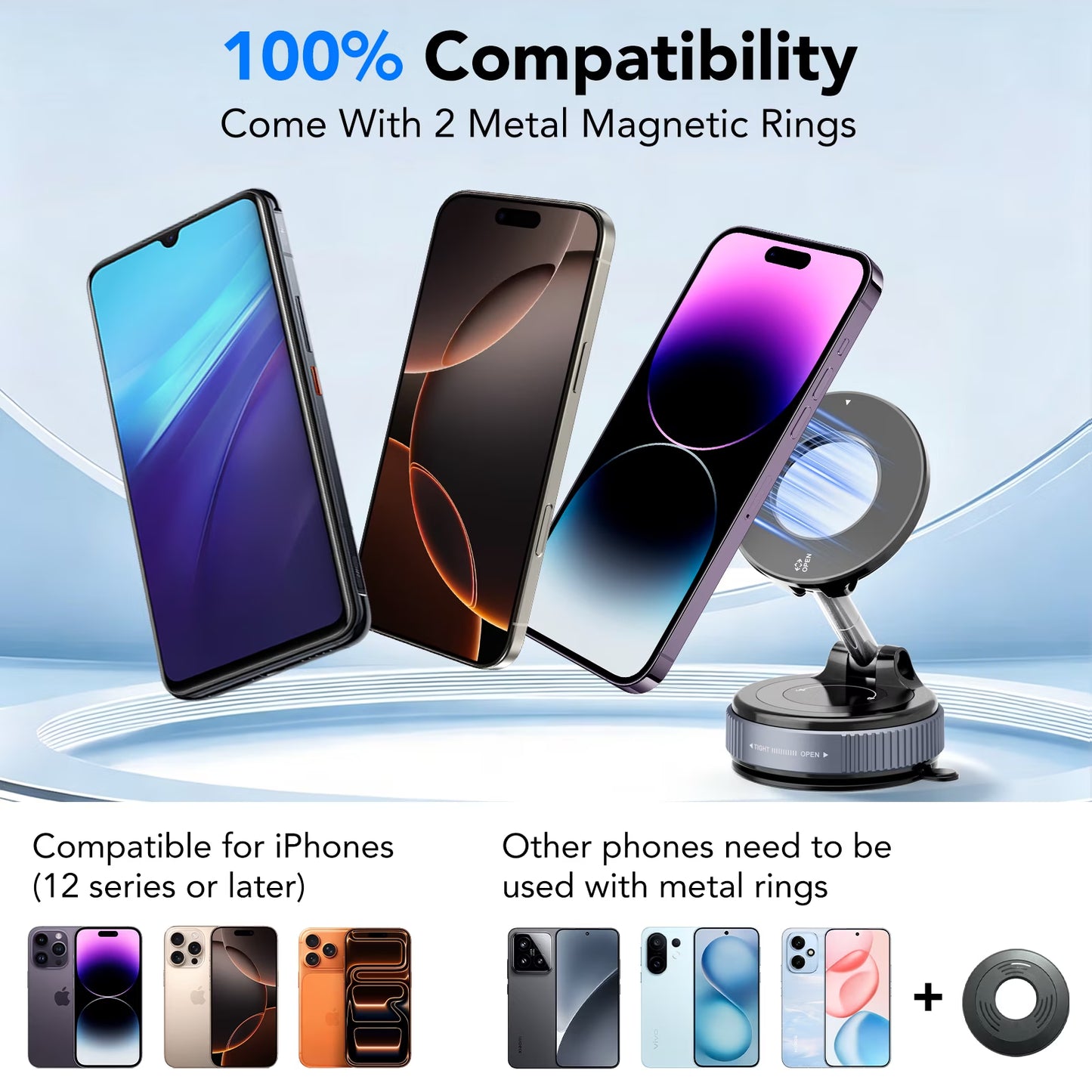 Magnetic Phone Holder for Car, Suction Cup Car Phone Holder for Windshield and Dashboard, 360° Adjustable Car Phone Mount with Strongest N60 Magnets, Compatible for Iphone17-12 Pro Max and Android