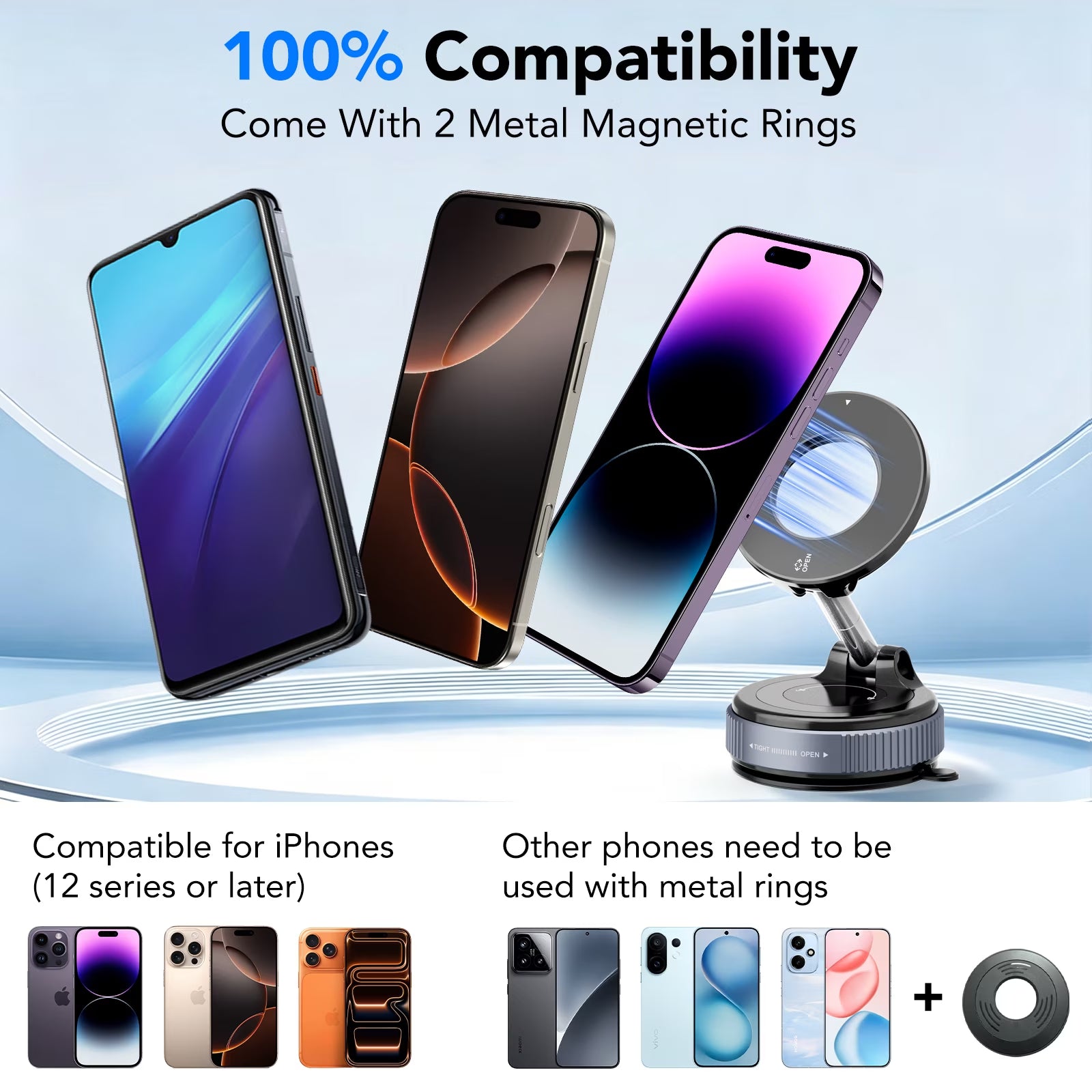Magnetic Phone Holder for Car, Suction Cup Car Phone Holder for Windshield and Dashboard, 360° Adjustable Car Phone Mount with Strongest N60 Magnets, Compatible for Iphone17-12 Pro Max and Android