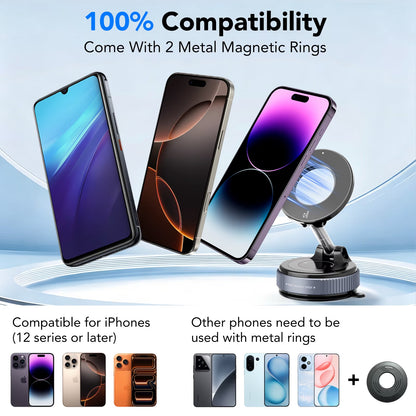 Magnetic Phone Holder for Car, Suction Cup Car Phone Holder for Windshield and Dashboard, 360° Adjustable Car Phone Mount with Strongest N60 Magnets, Compatible for Iphone17-12 Pro Max and Android