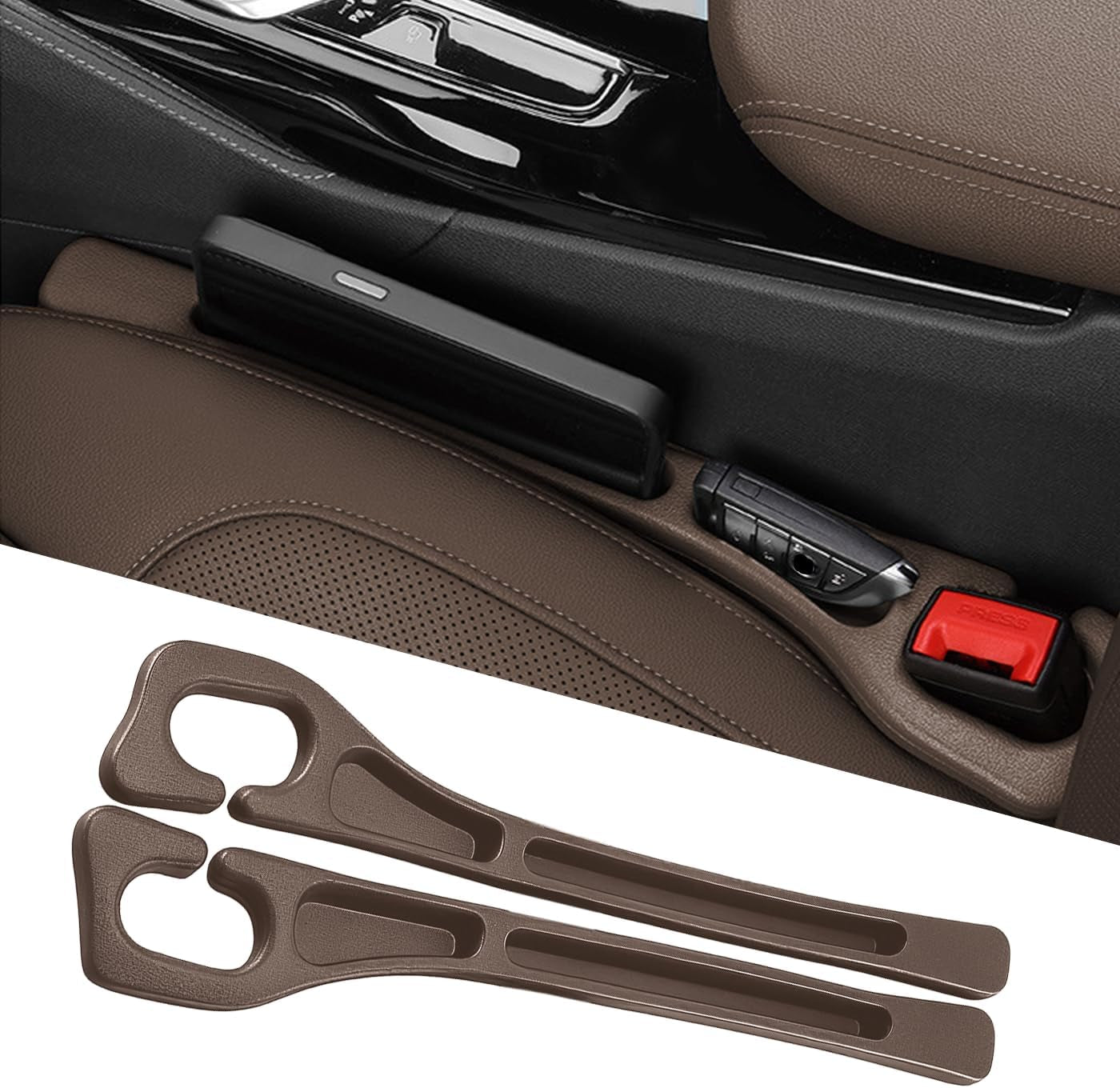 Car Seat Gap Filler 2-Pack, Universal Car Seat Gap Filler Organizer, Seat Gap Plug – Fills Gap between Seat & Console (Brown)