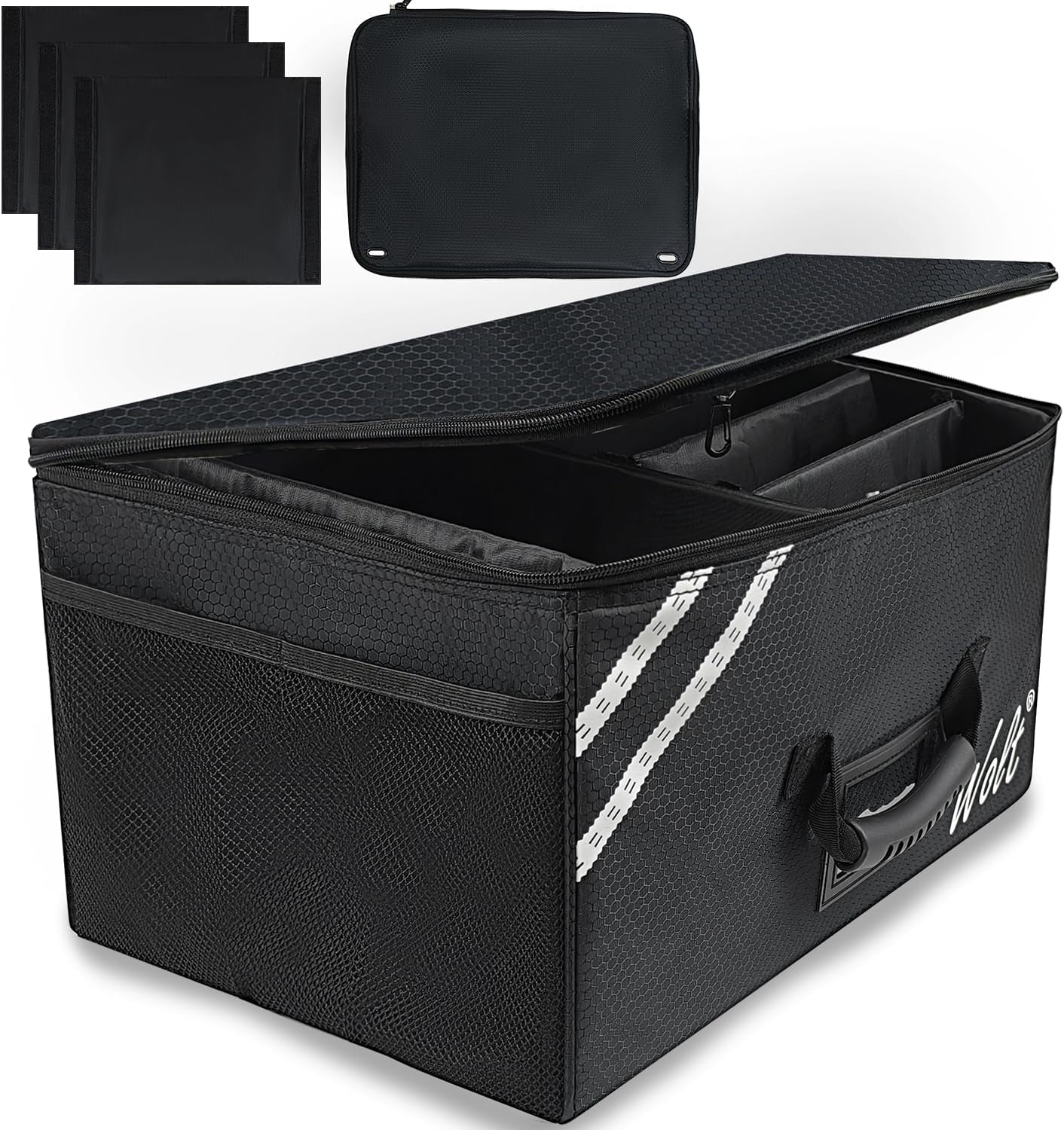 Car Trunk Organizer with Lid, Collapsible Multi Compartment SUV Organizer with Non-Slip Base Adjustable Straps