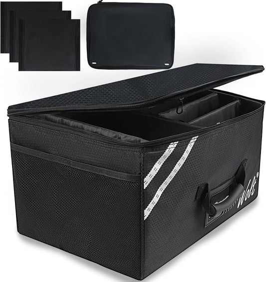 Car Trunk Organizer with Lid, Collapsible Multi Compartment SUV Organizer with Non-Slip Base Adjustable Straps